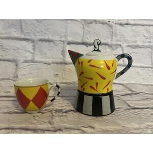 Brandani Dolomite Italy Tea Set Teacups Fun Design Hand Painted 2 Piece Set